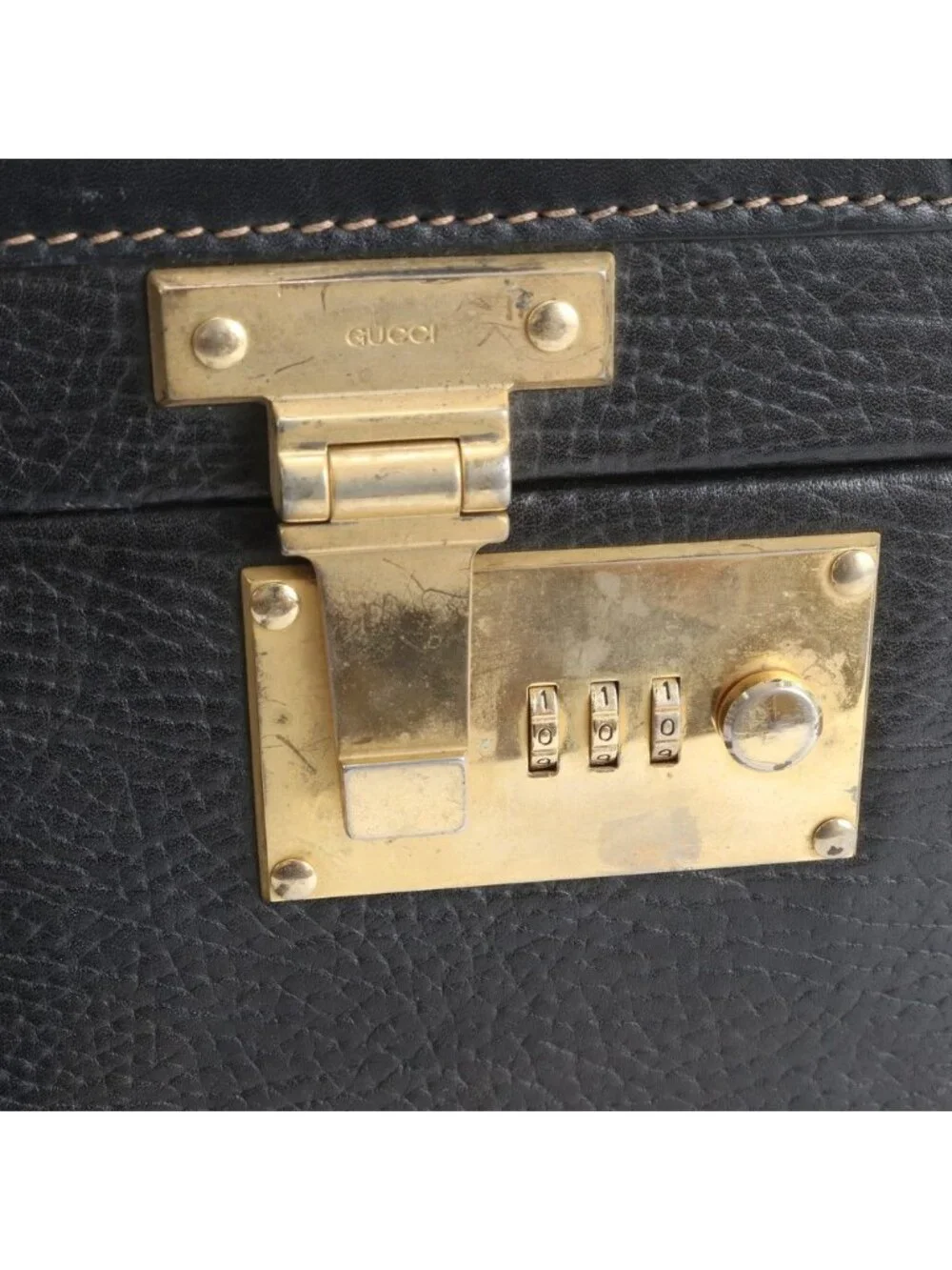 Gucci Vintage Leather Trunk Hardcase Bag Suitcase Black